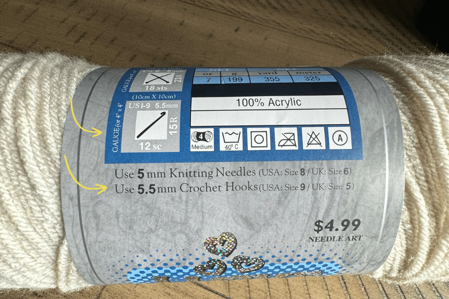 yarn label hook sizes